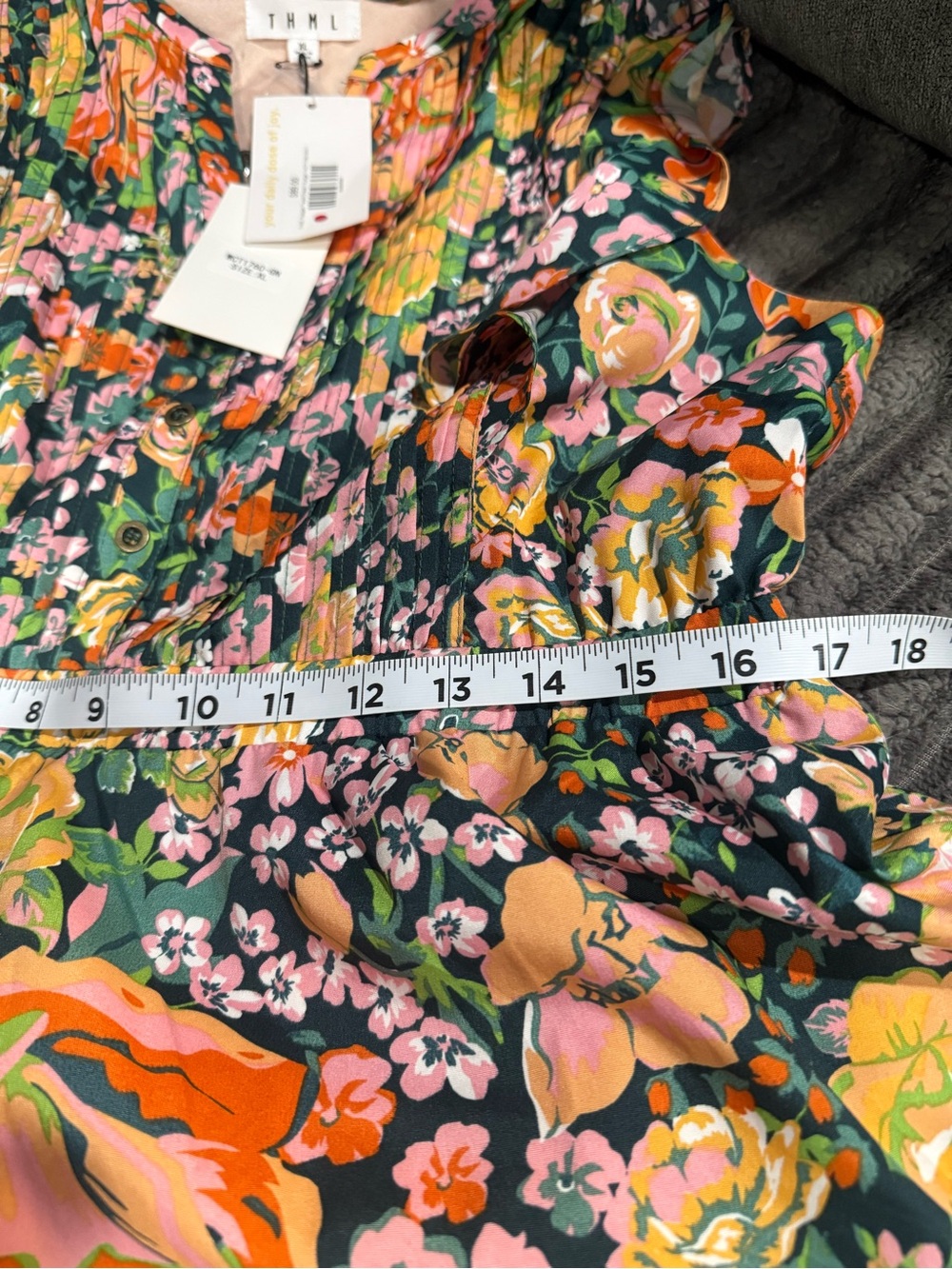 NWT THML Floral Ruffle dress in Green Pink Peach - Picture 13 of 16